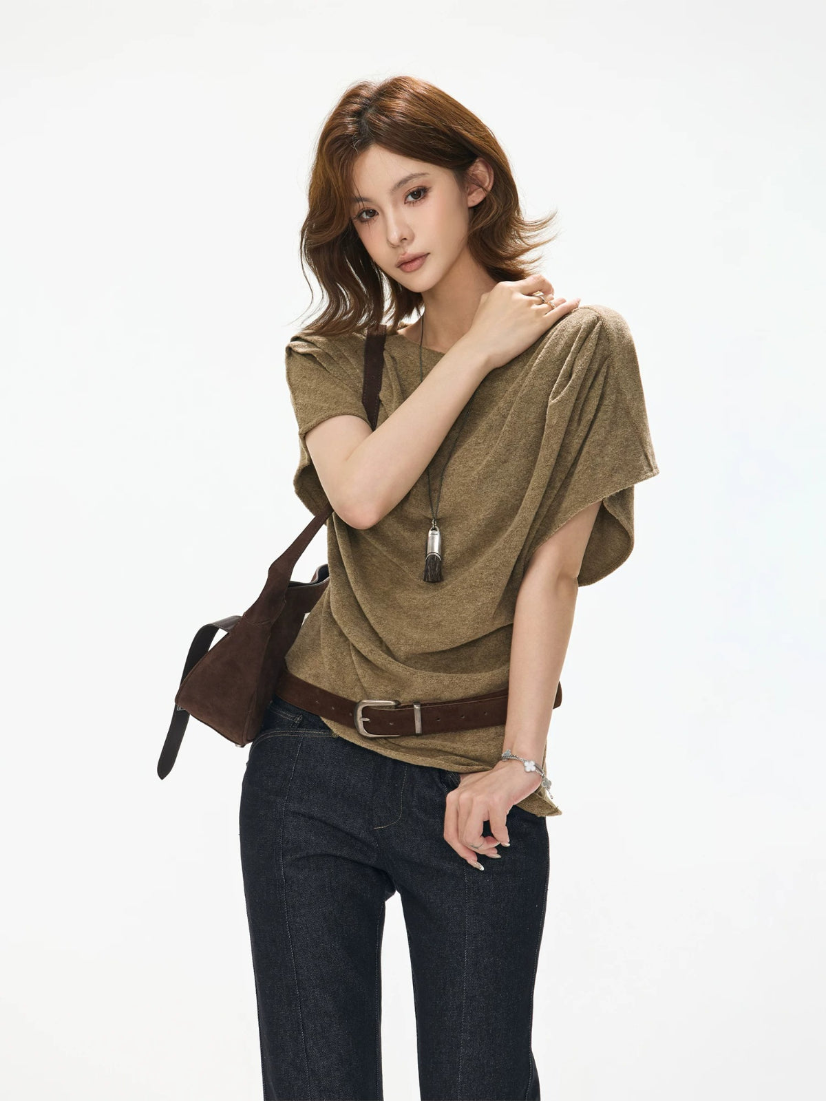 Draped Cowl Neck Batwing Wool Sweater