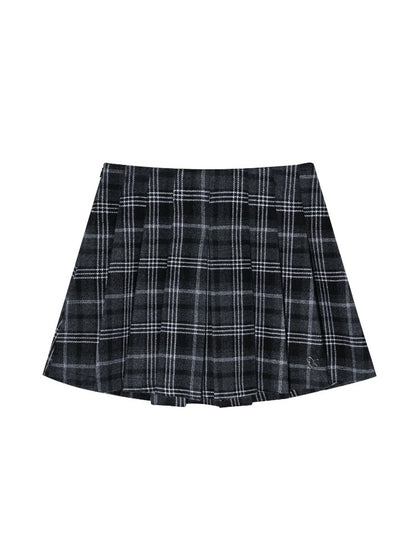 Plaid Wool Pleated Skirt