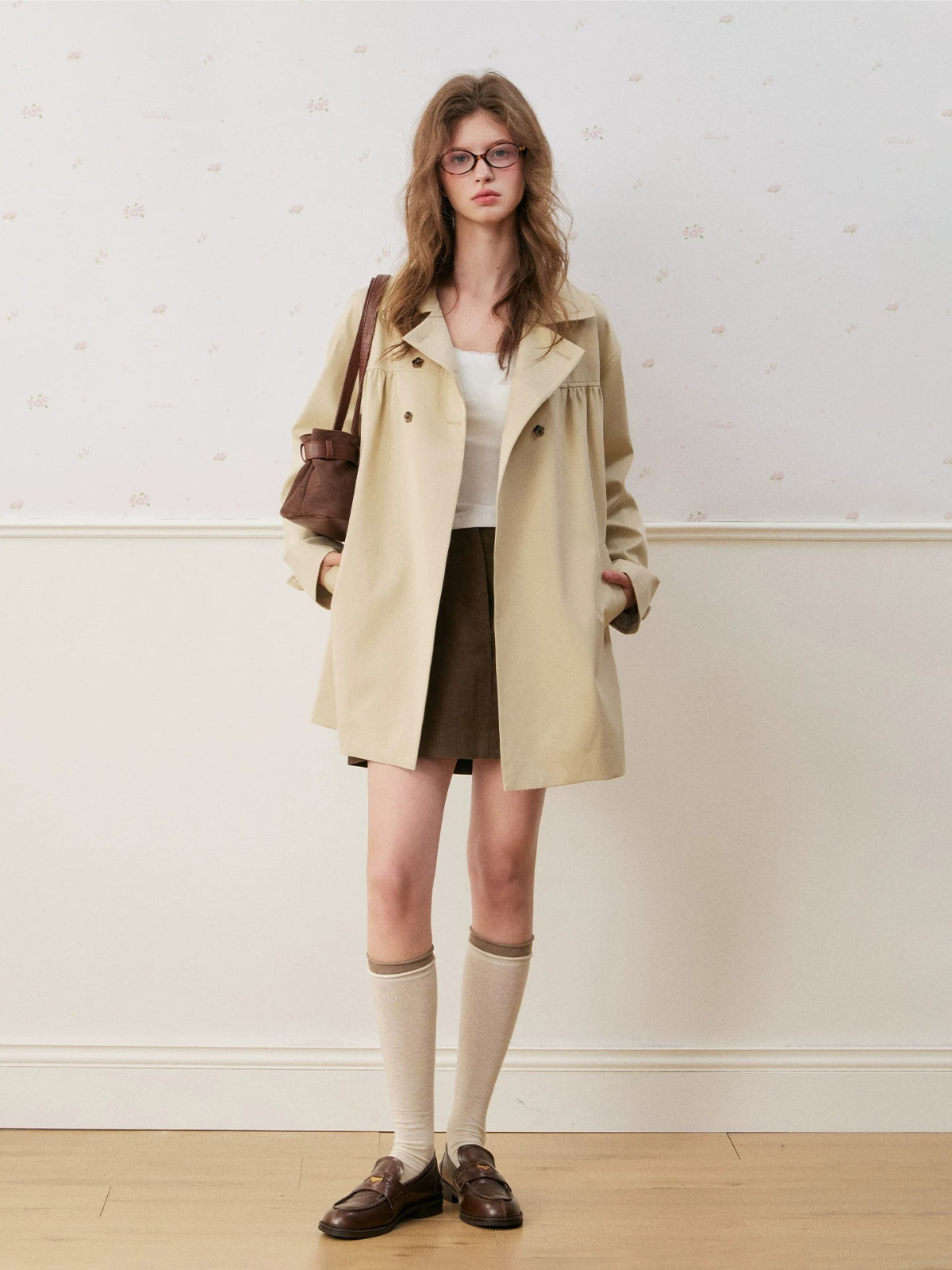 Doll Collar Double Breasted Trench Coat