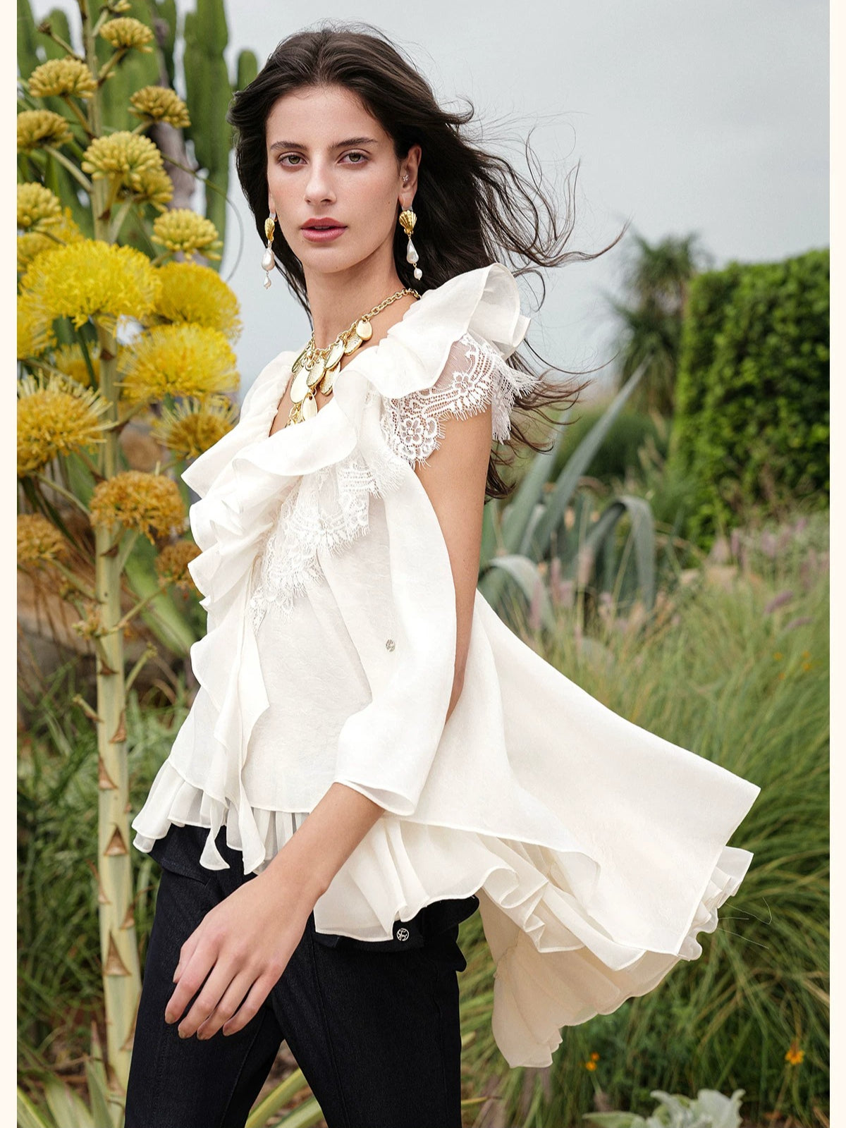 Ruffle V-Neck Sleeveless Blouse