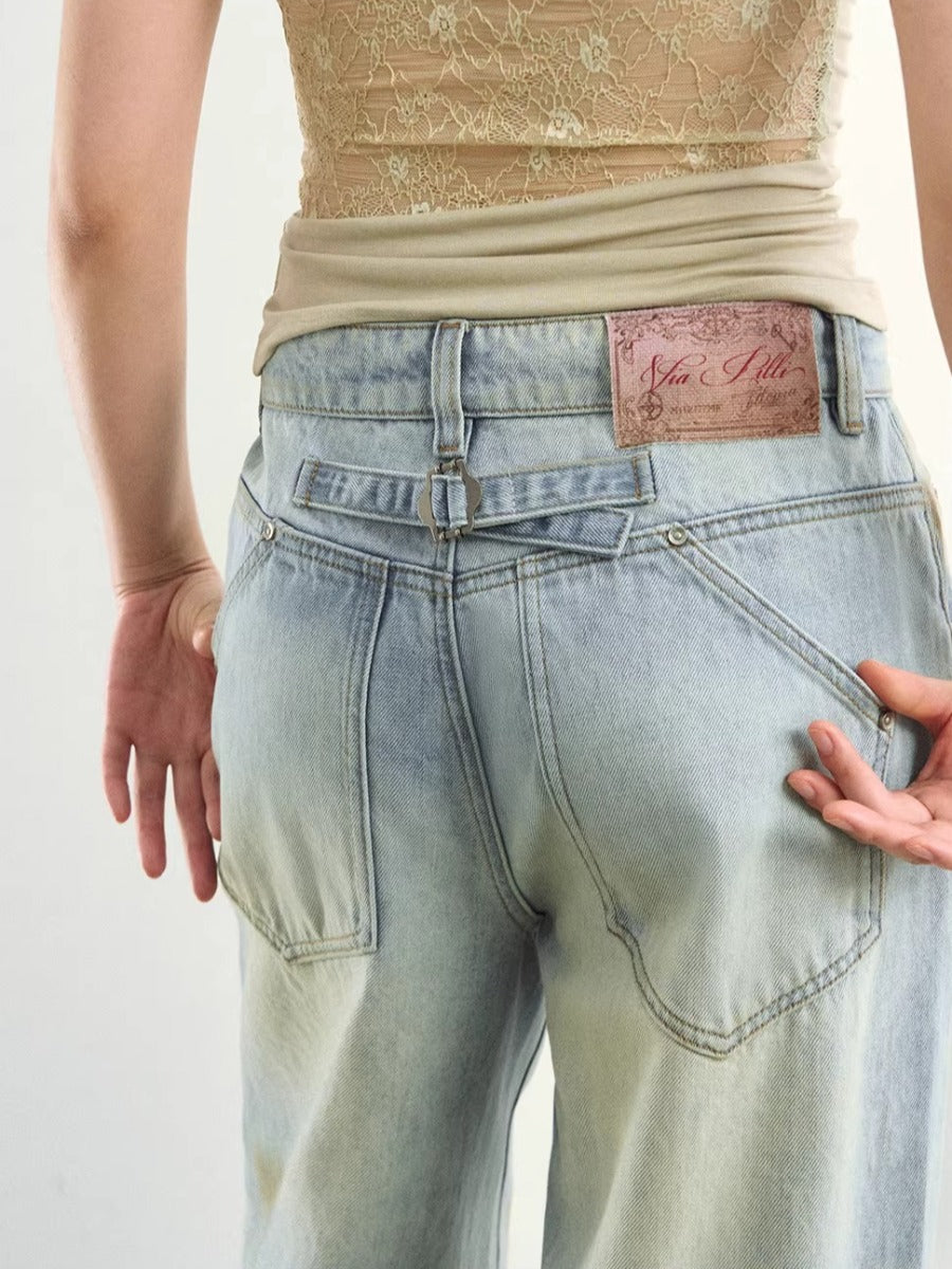 Washed Distressed Denim Pants