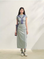 Printed Side Gathered Tie Dress