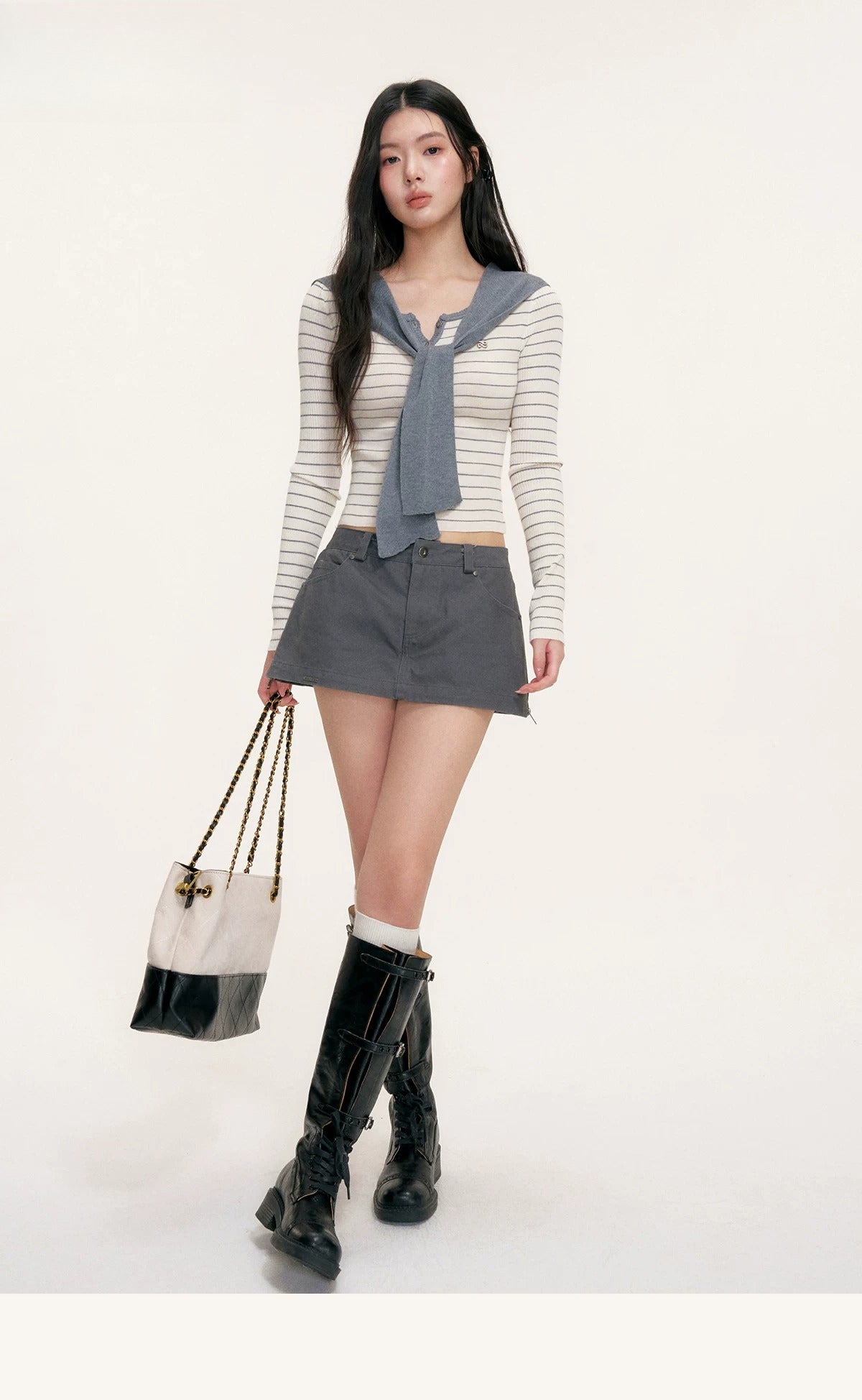 Striped Shawl Collar Knit Top
