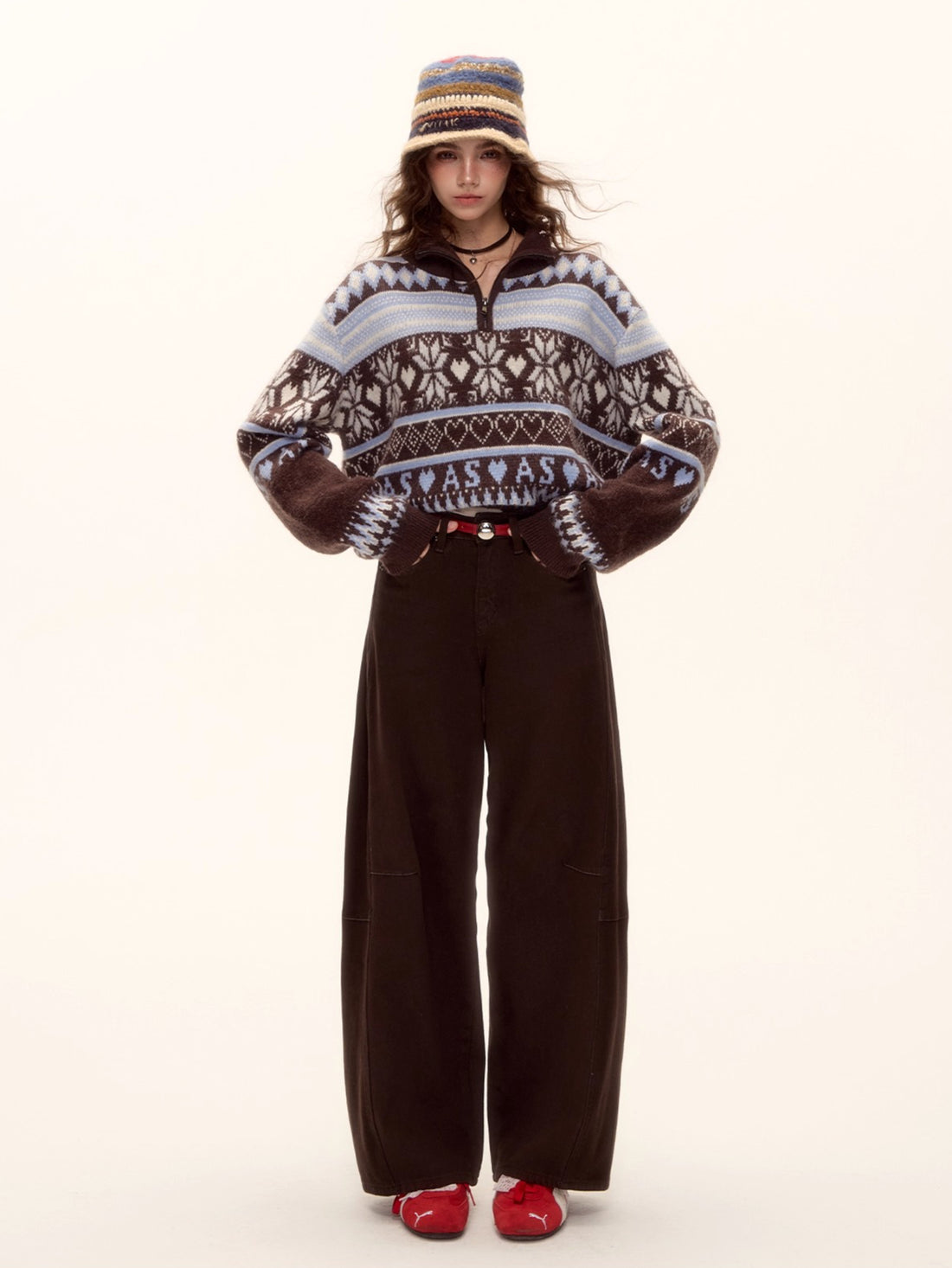 Belted Contrast Stitch Denim Pants