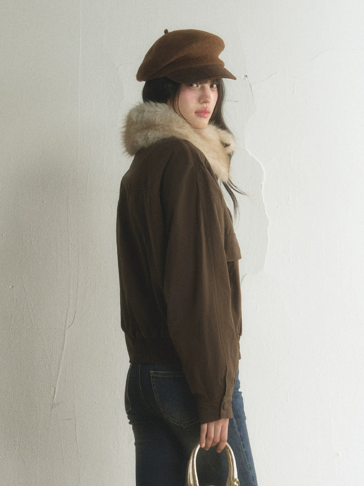 Vintage Detachable Fur-Collar Utility Jacket