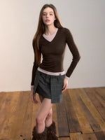 Gray Plaid Double Waist Pleated Skirt