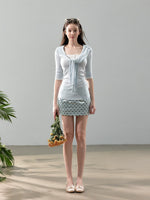 Knit Blouse & Polka Dot Satin Skirt Set