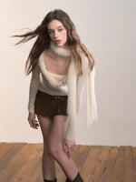 Patchwork Fox Fur Knit Top & Fur Scarf Set