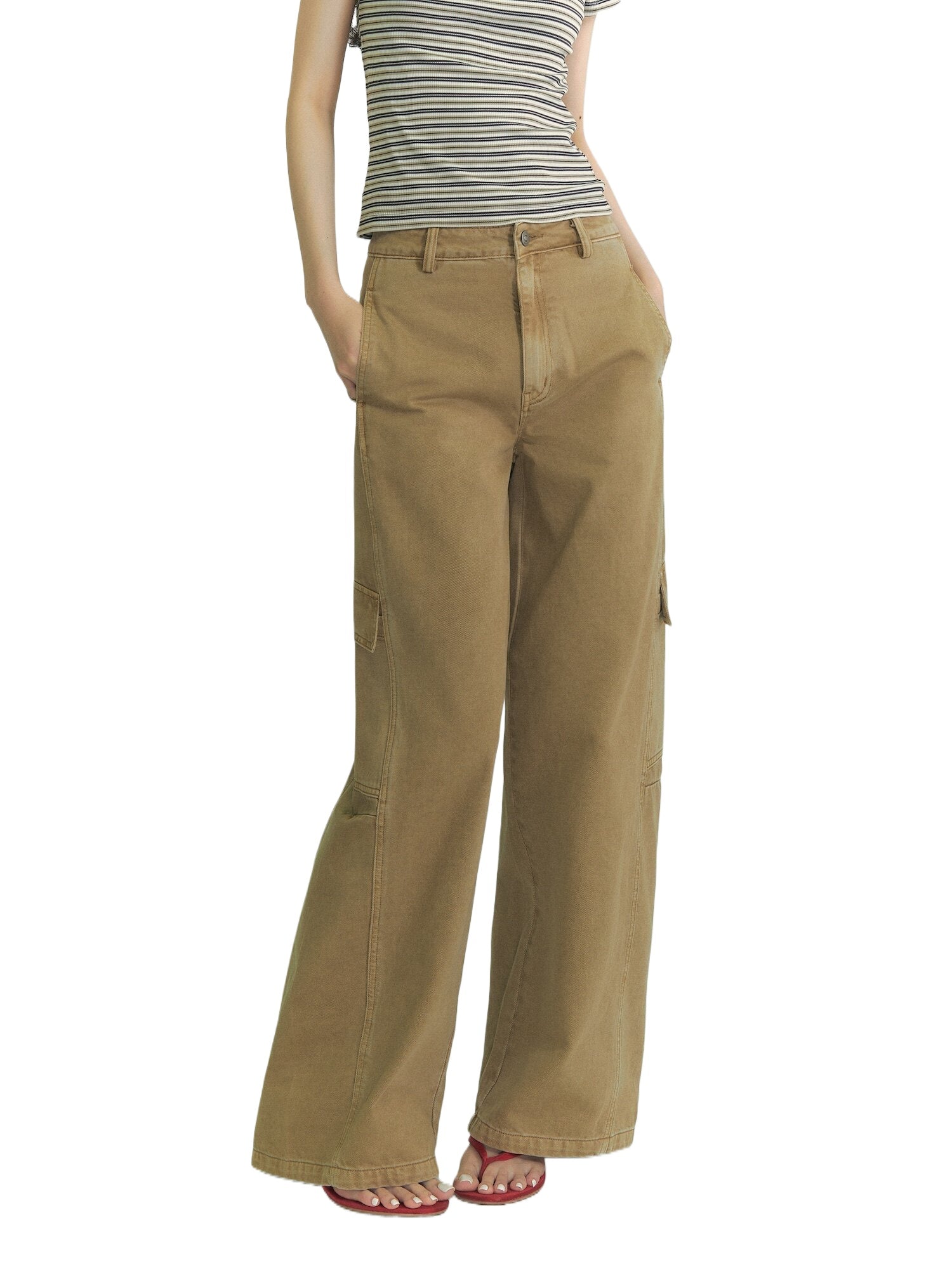 Curved Cargo Denim Pants