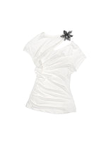 Knot-Pleated Slim-Fit Acetate T-shirt