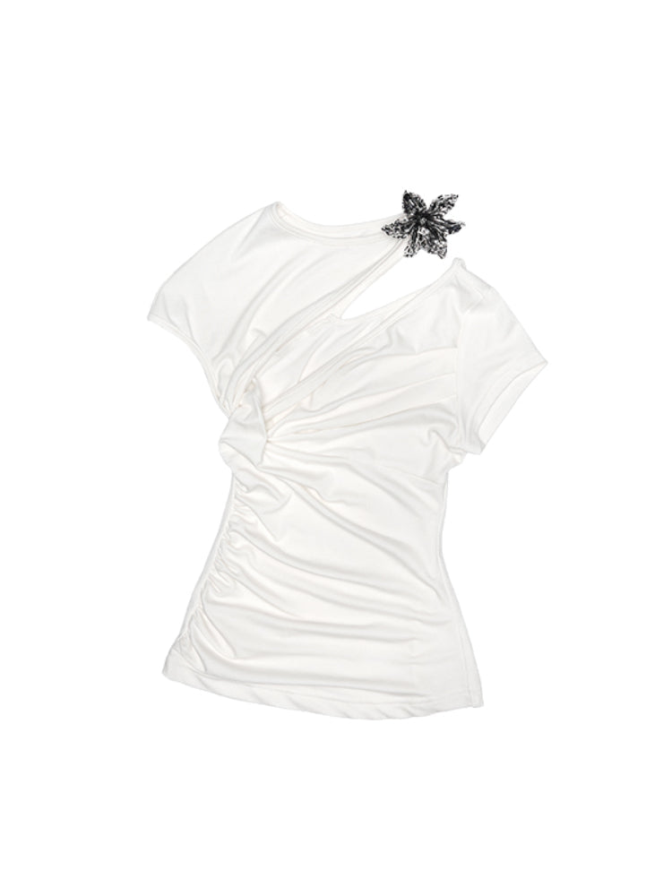 Knot-Pleated Slim-Fit Acetate T-shirt