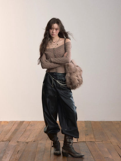 Strap &amp; Stud Detail PU Leather Pants