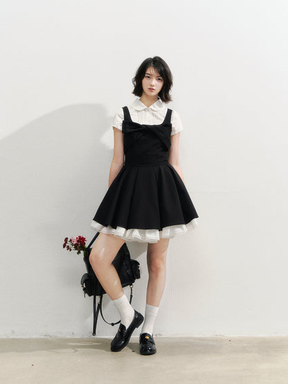 Black Retro Tiered Mini Dress