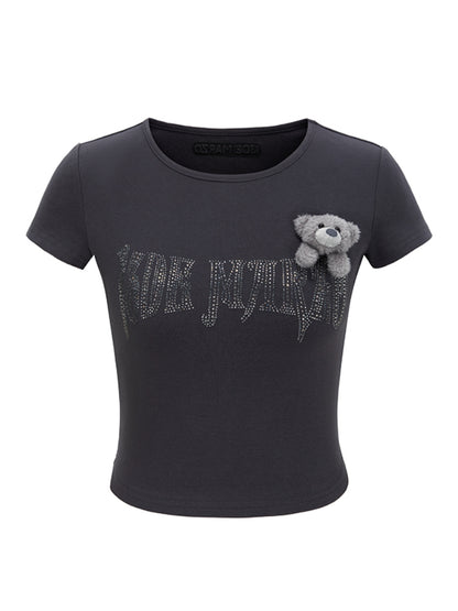 Rhinestone-like Slim Sweet-Spicy Cotton T-shirt