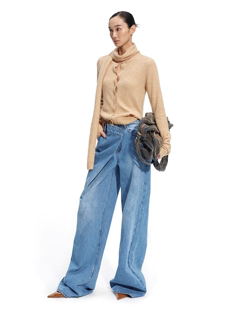 "Rose Series" Alpaca Wool &amp; Scarf Collar Knit Cardigan
