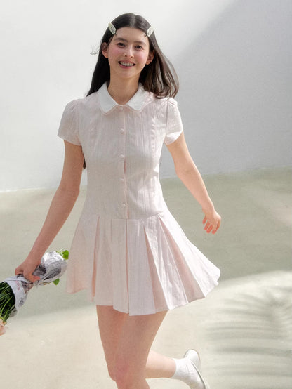 Contrast Collar Shirt Dress