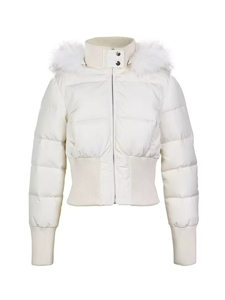 Foil Print Fur Collar Down Jacket