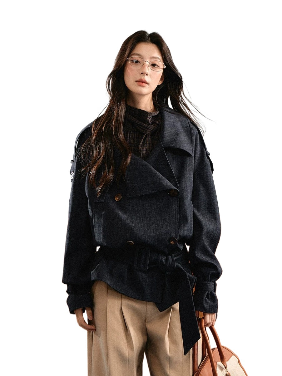 Belted Denim Trench Jacket