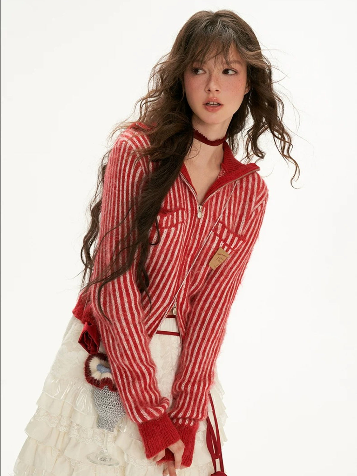 Striped Hooded Zip Knit Cardigan