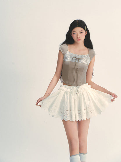 Lace Trim Short Sleeve T-shirt