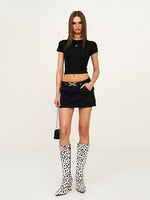 Leopard Print Mid - High Waist Rivet Midi Skirt