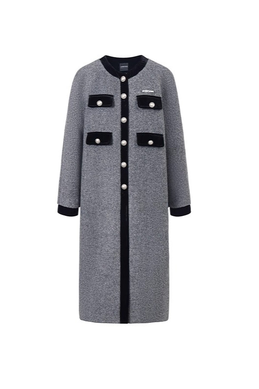 Gray Velvet Long Wool Coat