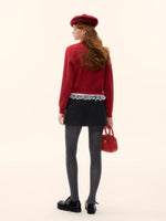 Bow Jacquard Crewneck Knit Cardigan