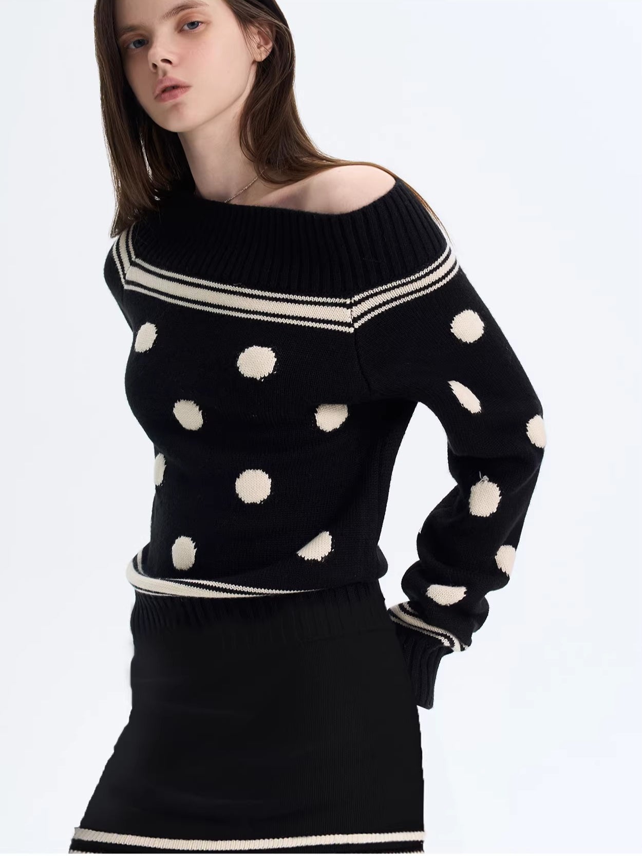 Color-block Striped Polka Dot Knit Dress