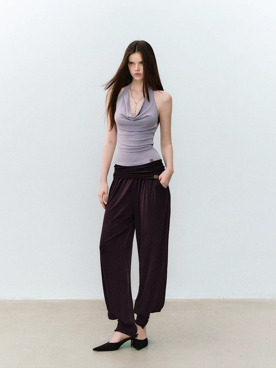 Purple &amp; Blue Draped Halter Top