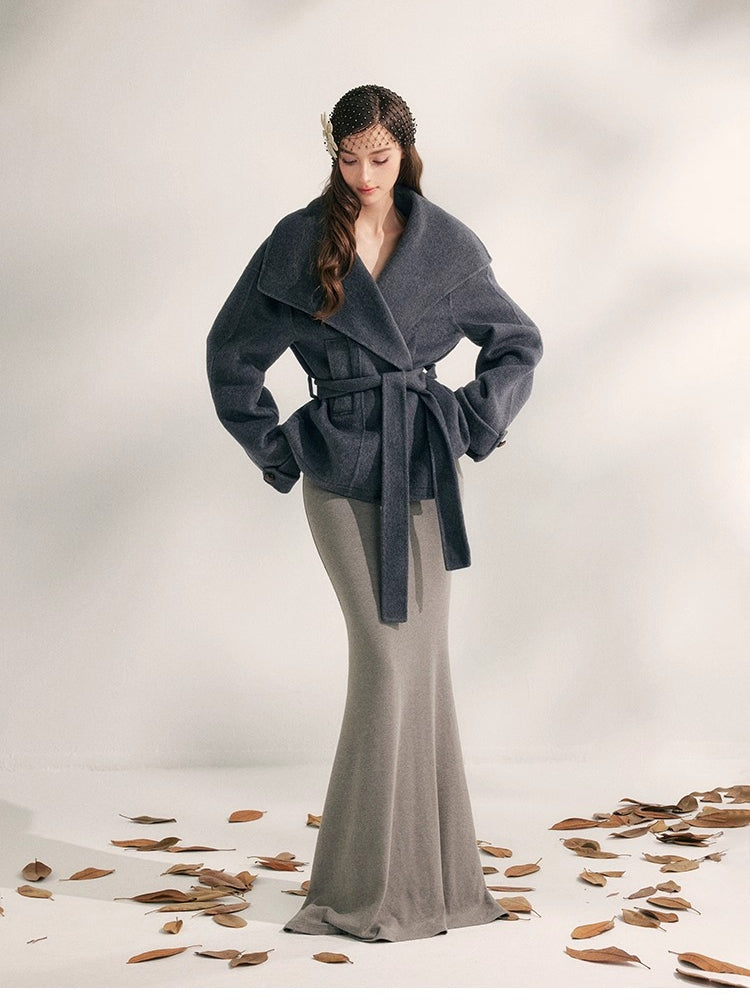 Wool Short Wrap Coat