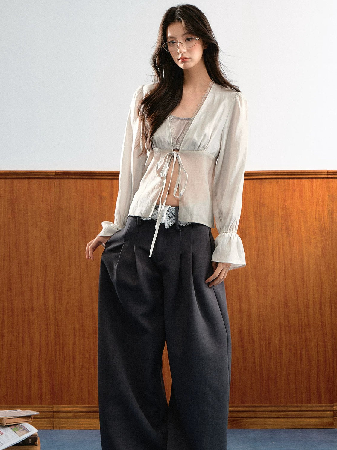 Lace Waist Wide-Leg Pants