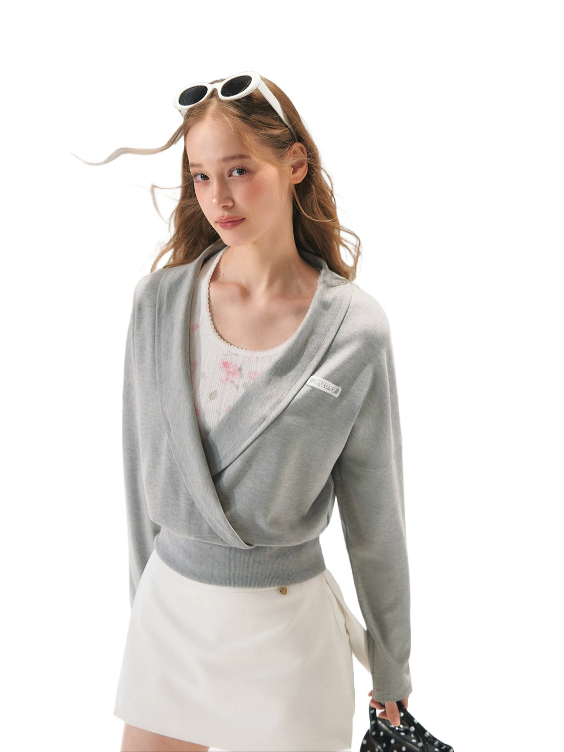 Cross V-neck Cropped Sweatshirt