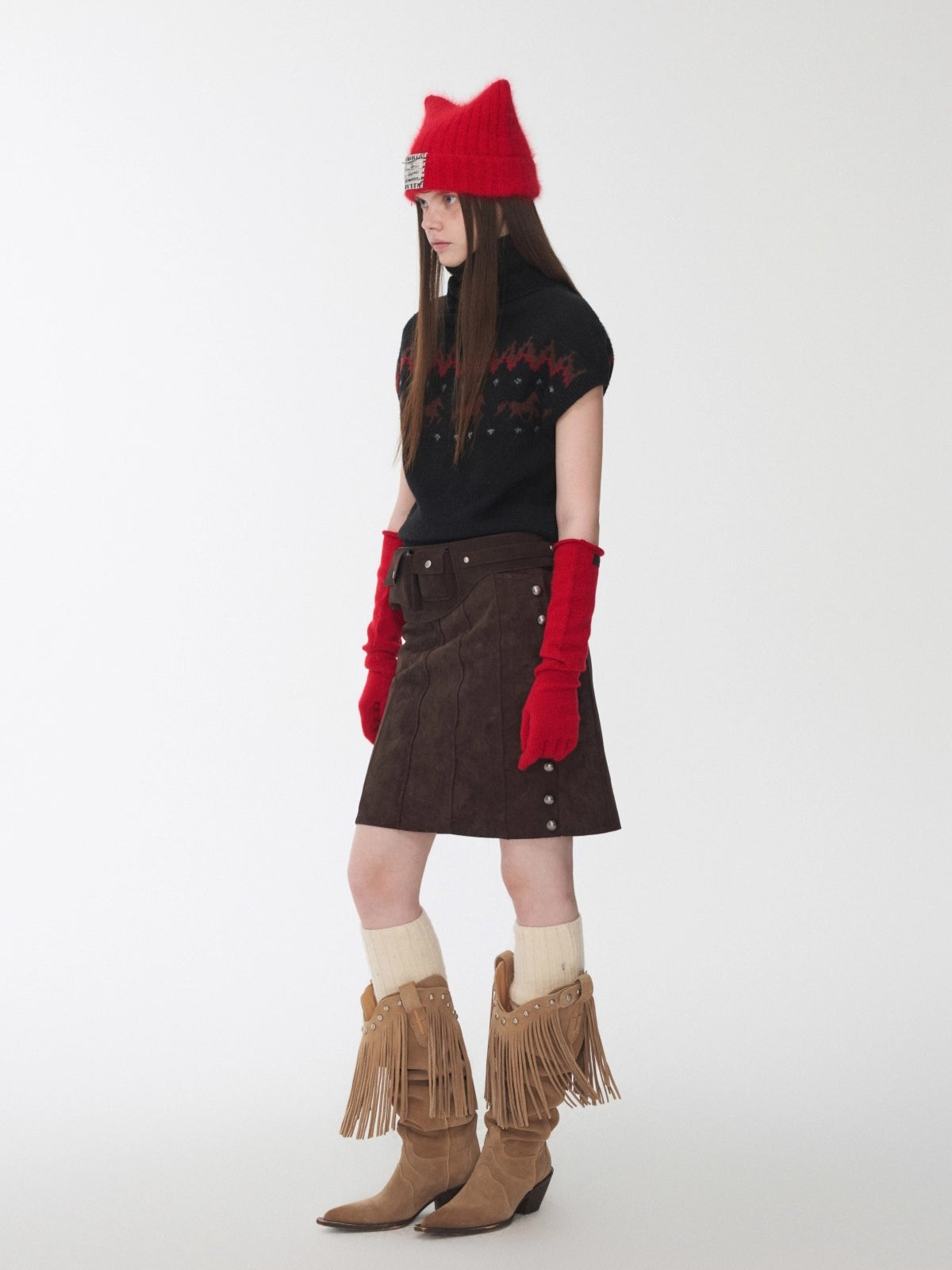 Fair Isle Pony Jacquard Turtleneck Knit Sweater