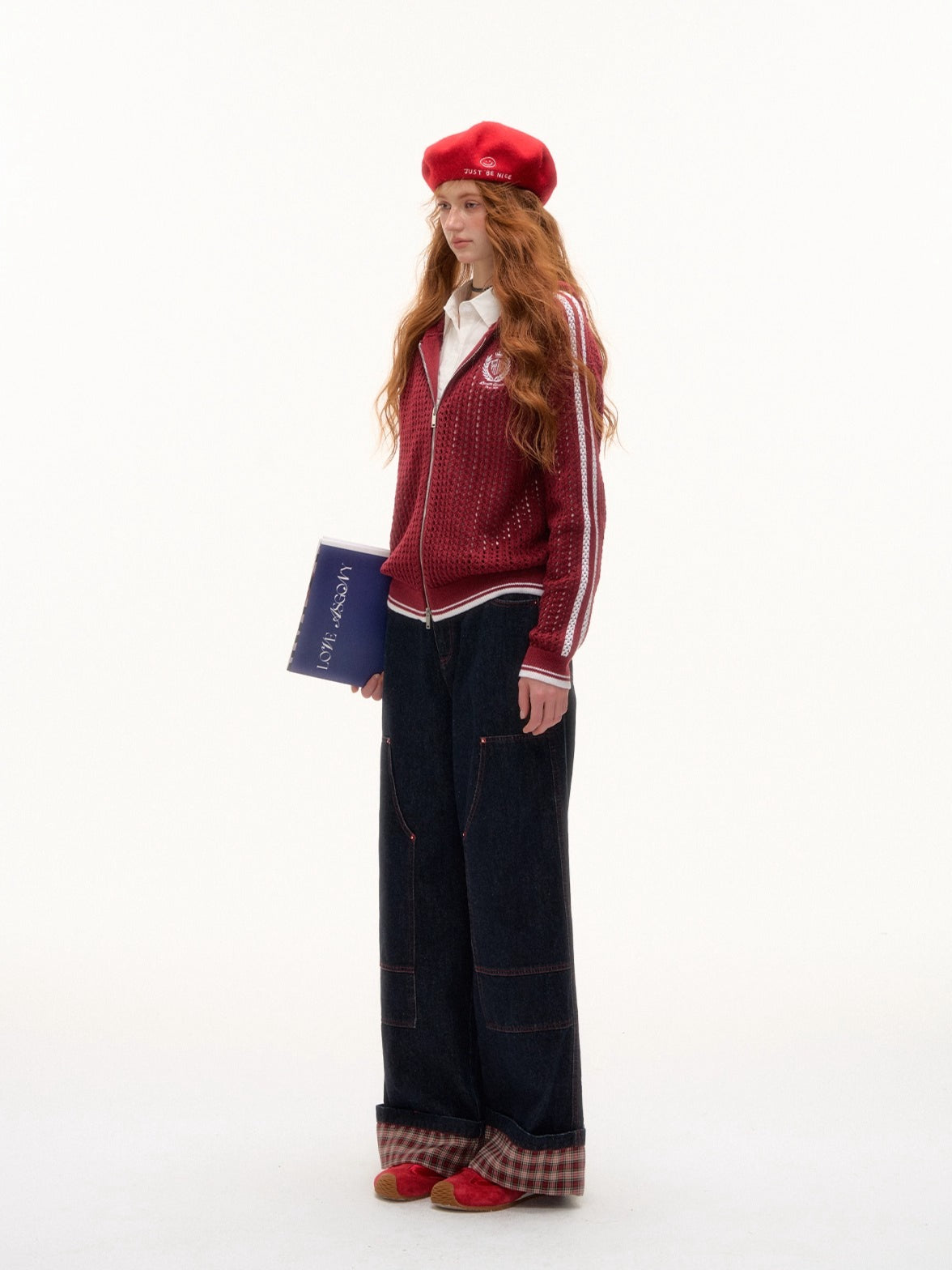 Blue &amp; Red Embroidered Knit Hoodie