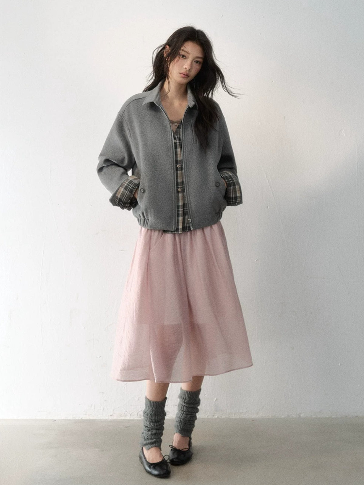 Layered Plaid Wool Blend Jacket