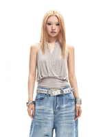 Studded Halter Ruched Crop Top