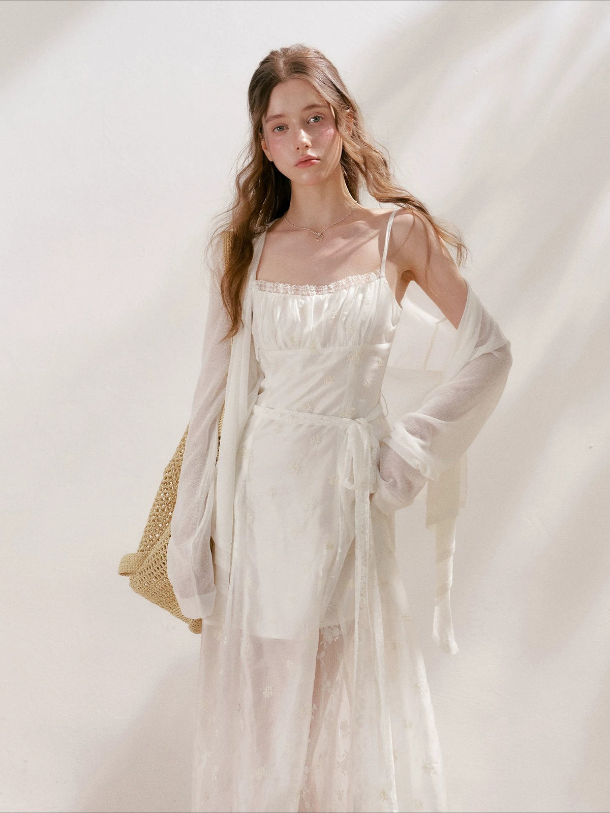 Apricot Embroidered Lace Midi Dress