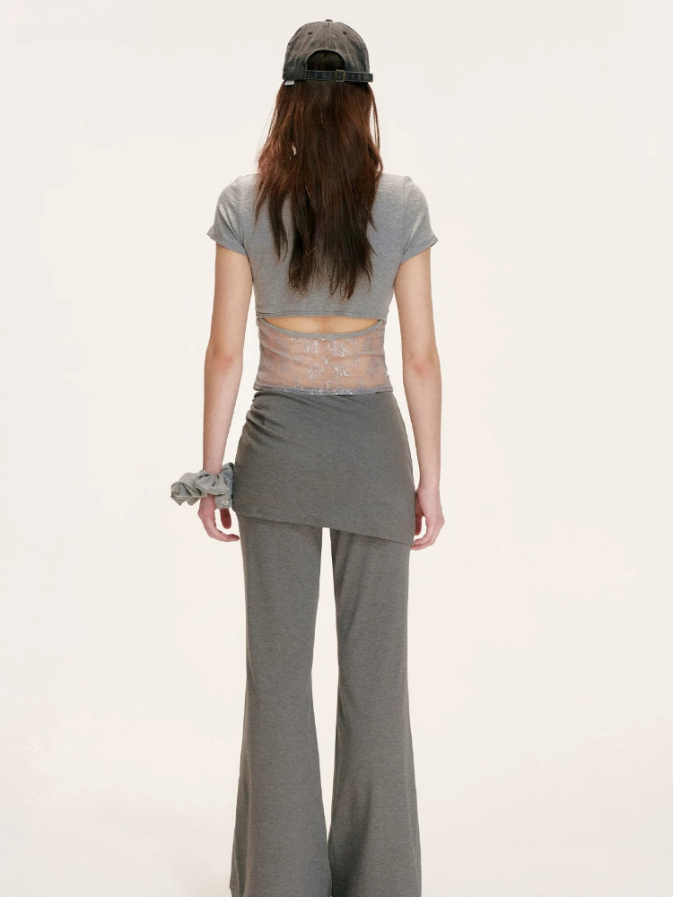 Lace Backless U Neck Tee