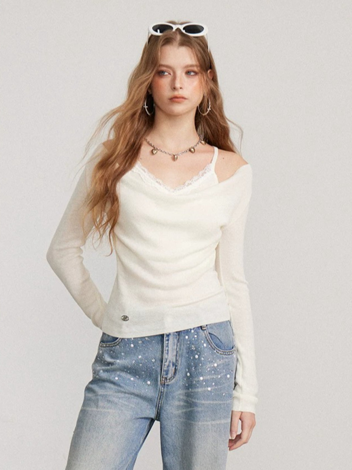 Layered Cowl Neck Knit Sweater