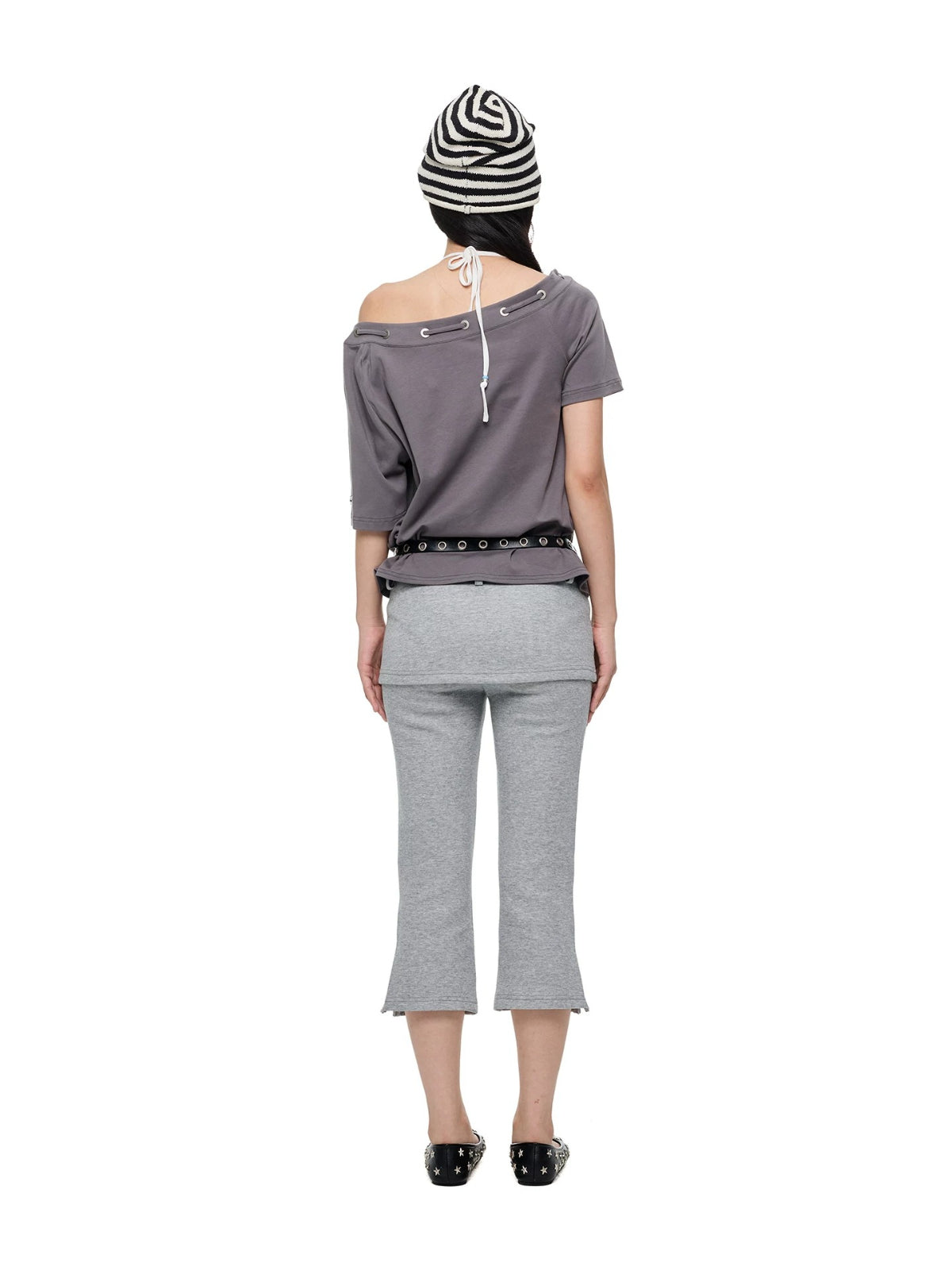 Off Shoulder Drawstring Loose T-Shirt