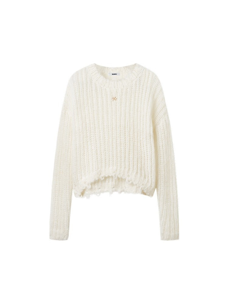 Distressed Mohair Wool Knit Top