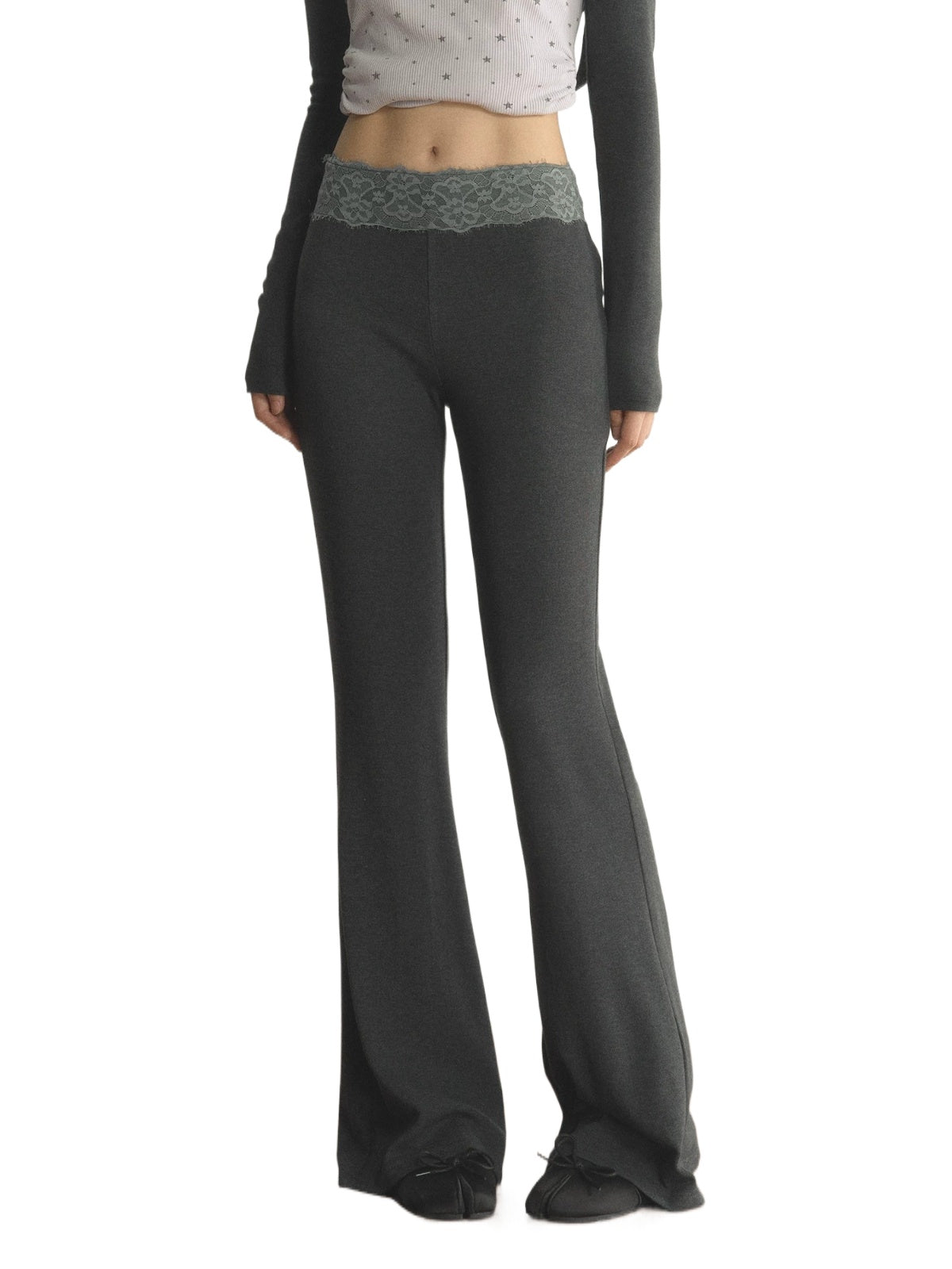 Lace Waist Soft Knit Flared Pants