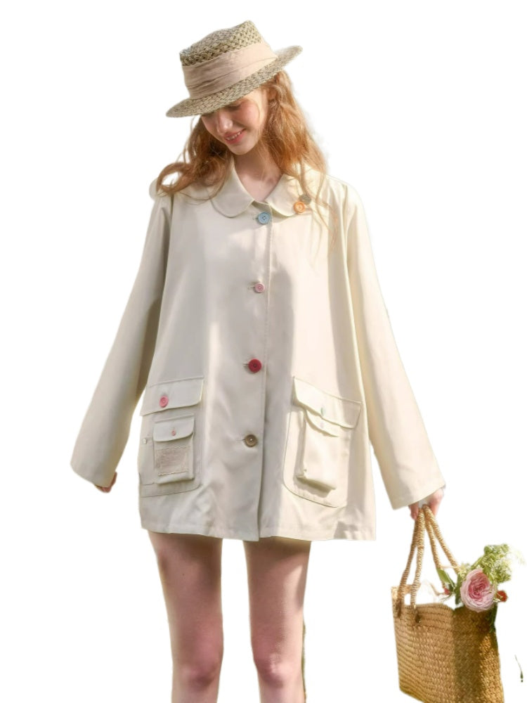 Contrast Button Trench Coat
