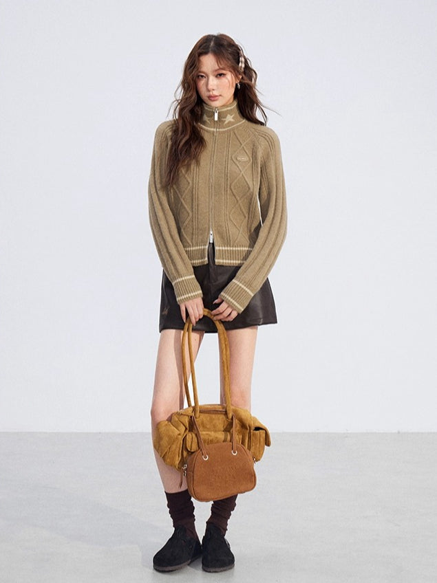 Contrast Zip Cable Sweater