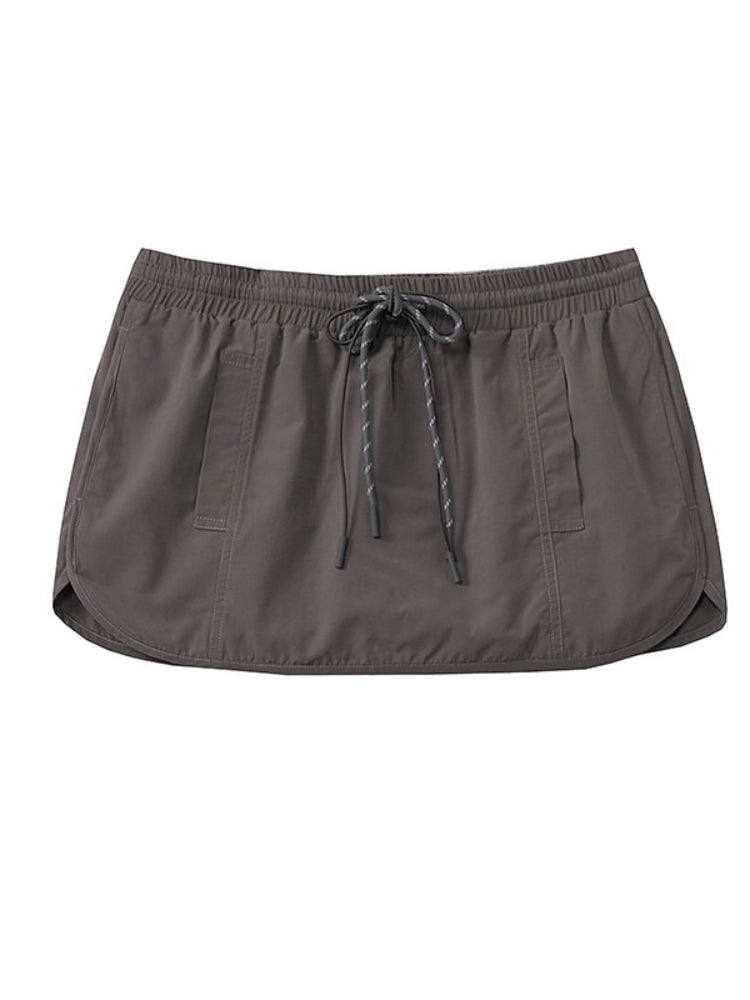 Two-Tone Drawstring Mini Skirt