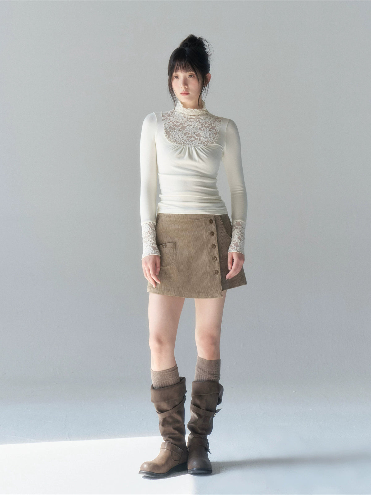 Beige Lace Mesh Top