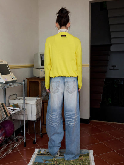 Solid Balloon Hem Wool Cardigan