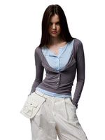 Contrast Layered Henley Blouse