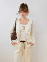 Contrast Trim Zip Hoodie & Flared Pants Set