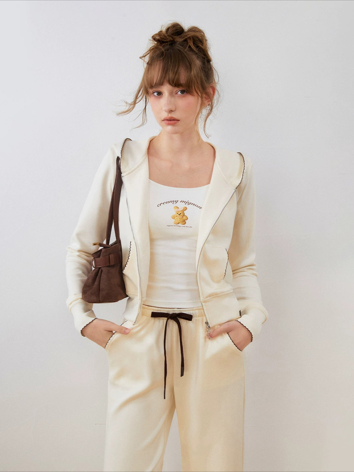 Contrast Trim Zip Hoodie &amp; Flared Pants Set